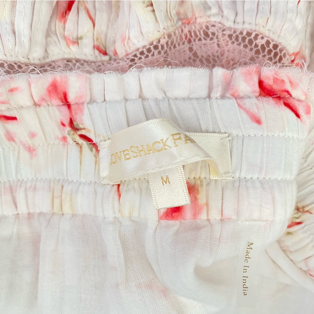 LOVESHACKFANCY white pink rose floral print ruffle eyelet lace mini skirt - Picture 6 of 8